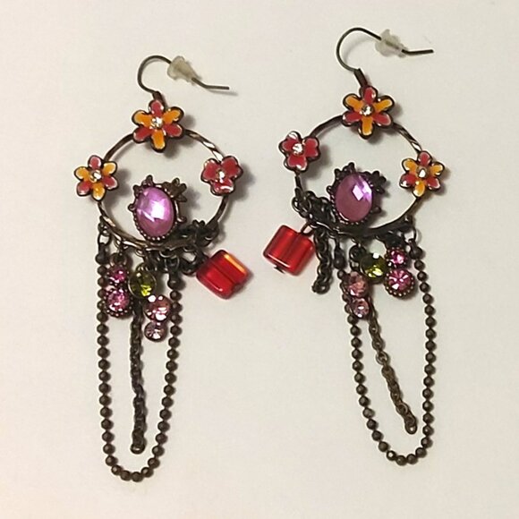 NEW Handcrafted Long Drop Floral Crystal Dangle Earrings Women Fashion Jewelry - Picture 4 of 4